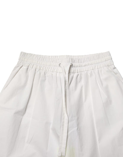 MSGM White Cotton High Waist Wide Leg Straight Bermuda Shorts