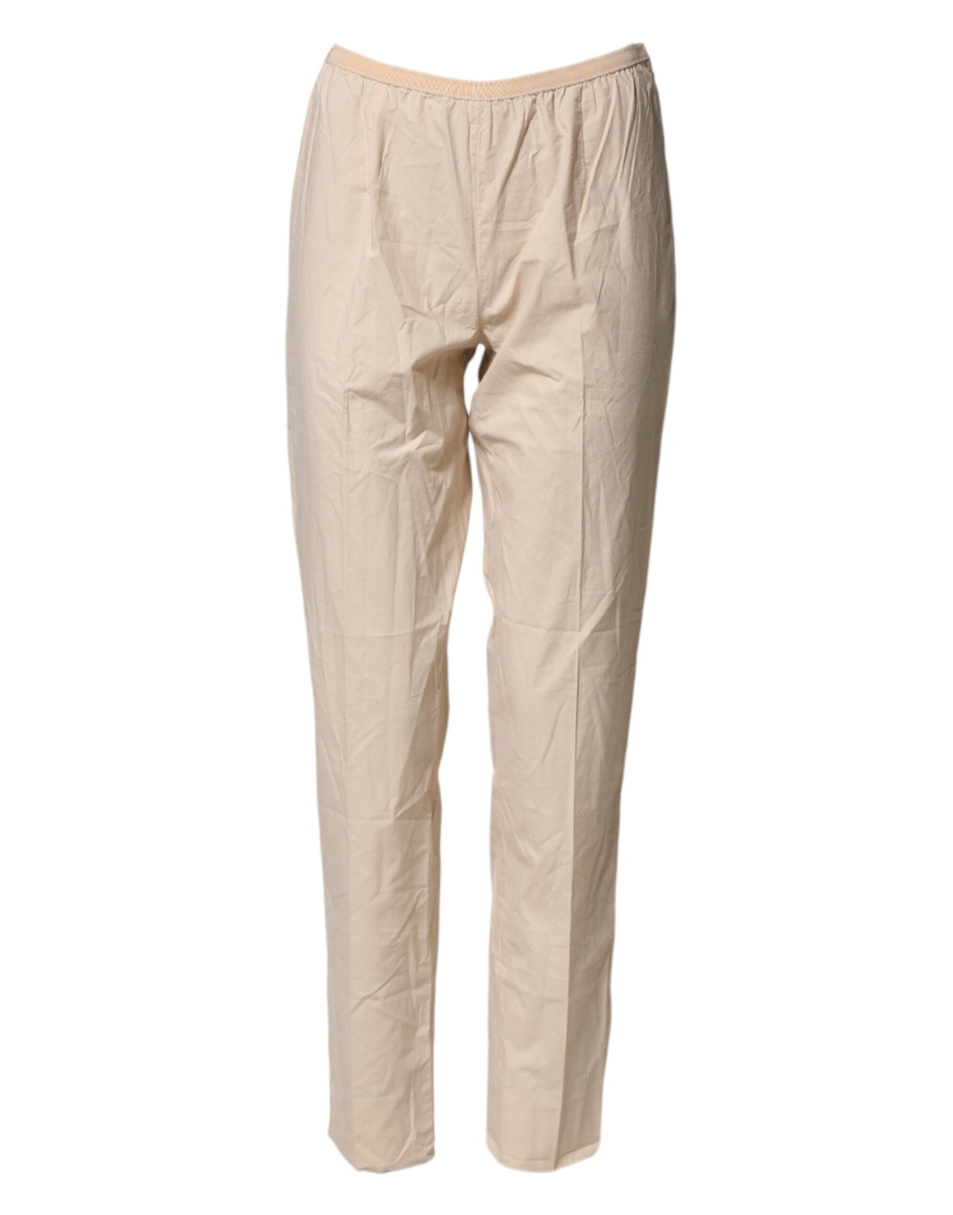 QL2 Beige Cotton High Waist Straight Chino Trouser Pants