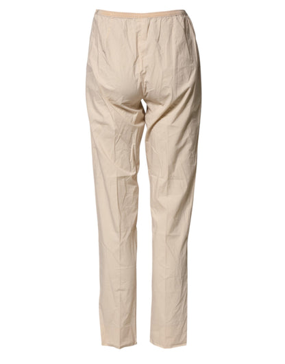 QL2 Beige Cotton High Waist Straight Chino Trouser Pants
