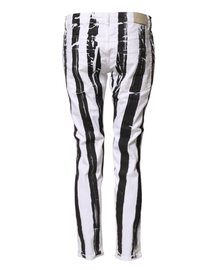 Gaelle Paris Black White Stripes Mid Waist Cropped Capri Jeans