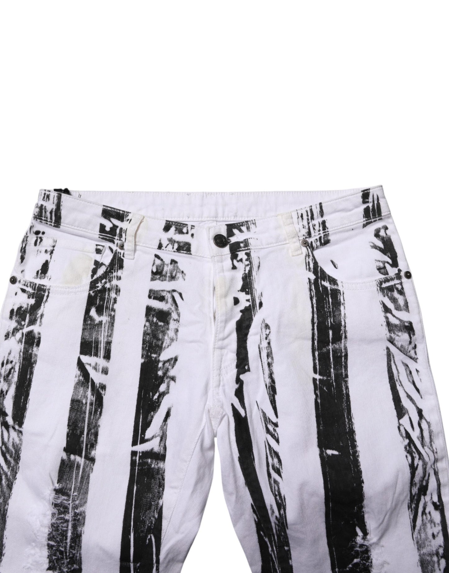 Gaelle Paris Black White Stripes Mid Waist Cropped Capri Jeans