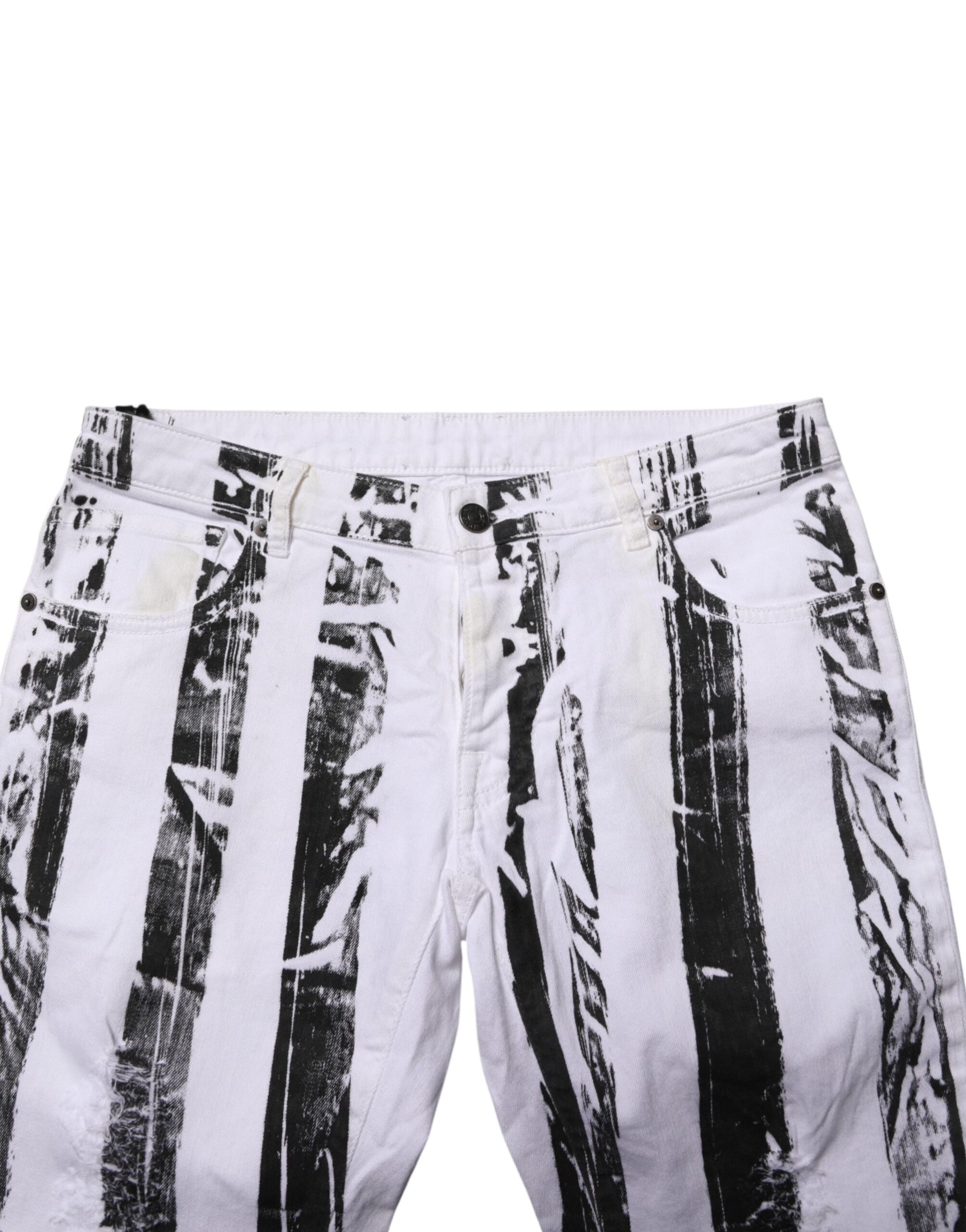 Gaelle Paris Black White Stripes Mid Waist Cropped Capri Jeans