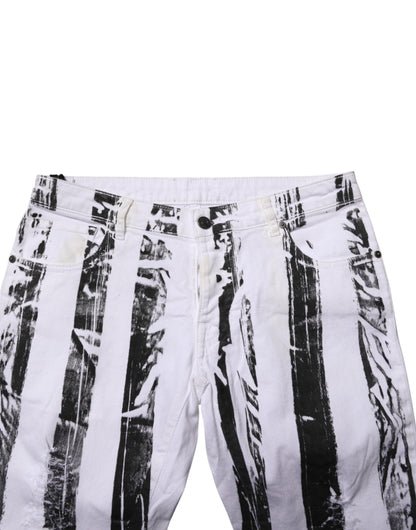 Gaelle Paris Black White Stripes Mid Waist Cropped Capri Jeans