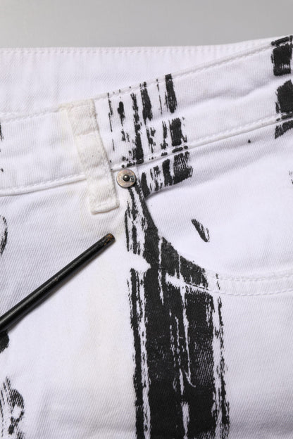 Gaelle Paris Black White Stripes Mid Waist Cropped Capri Jeans