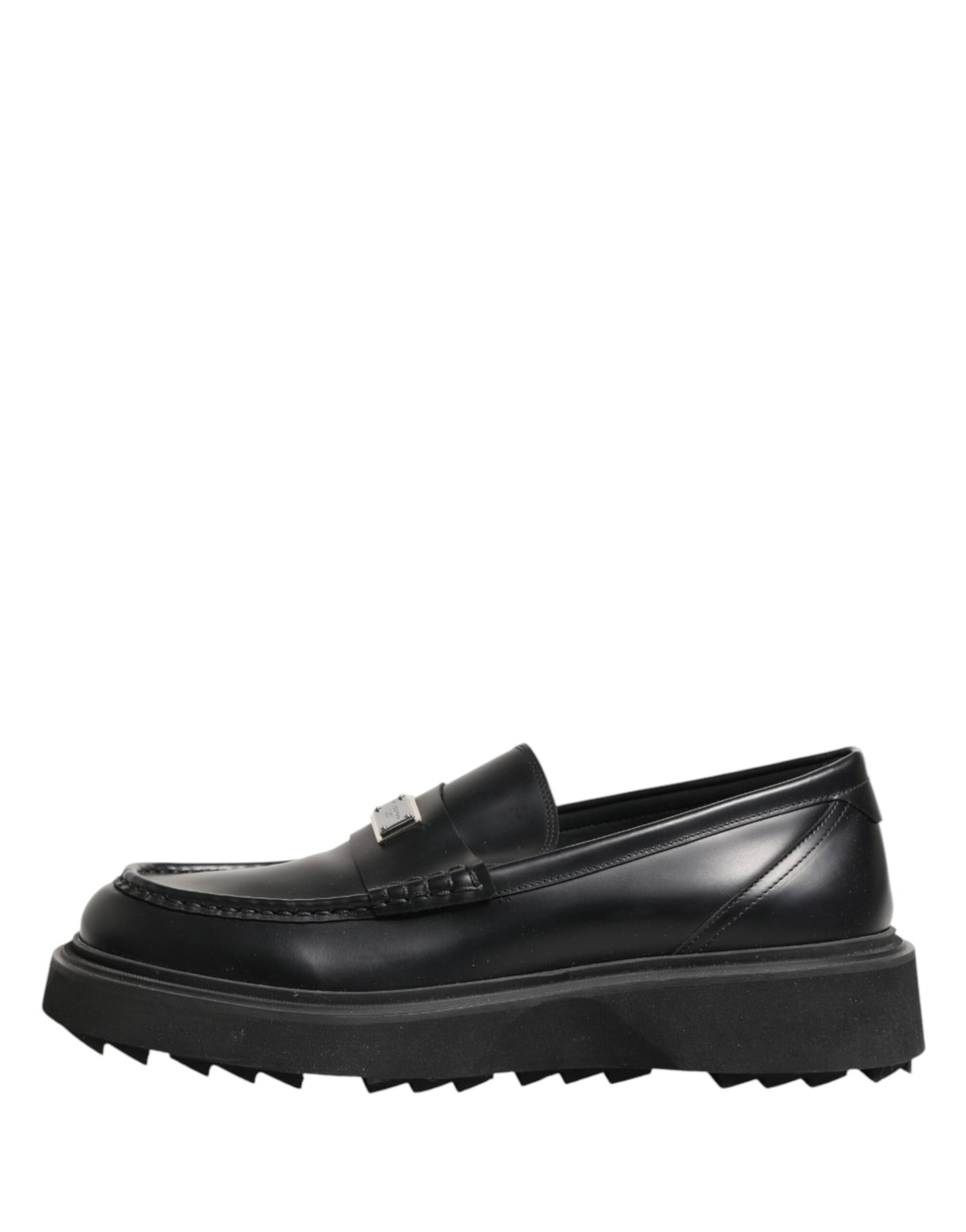 Dolce & Gabbana Black Leather DG Plaque Loafers