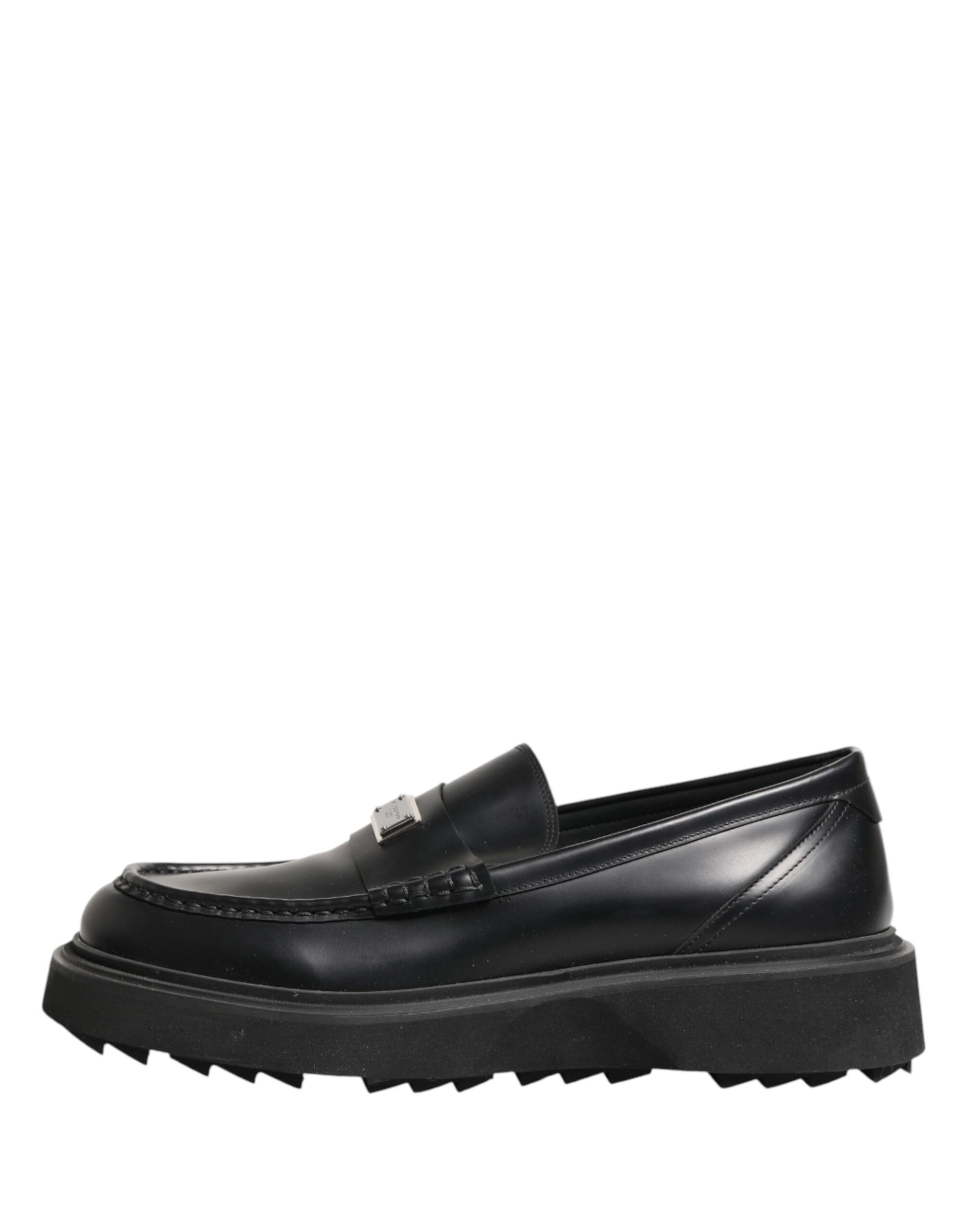 Dolce & Gabbana Black Leather DG Plaque Loafers