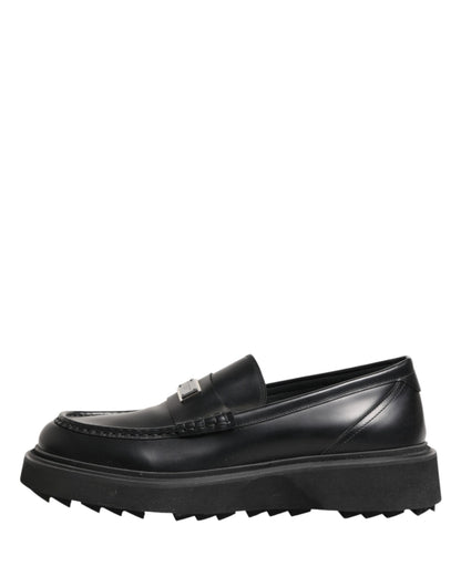 Dolce & Gabbana Black Leather DG Plaque Loafers