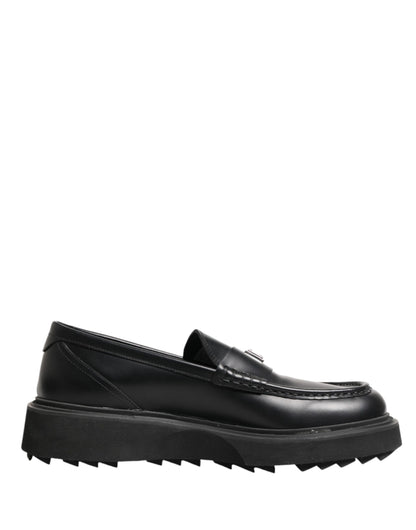 Dolce & Gabbana Black Leather DG Plaque Loafers