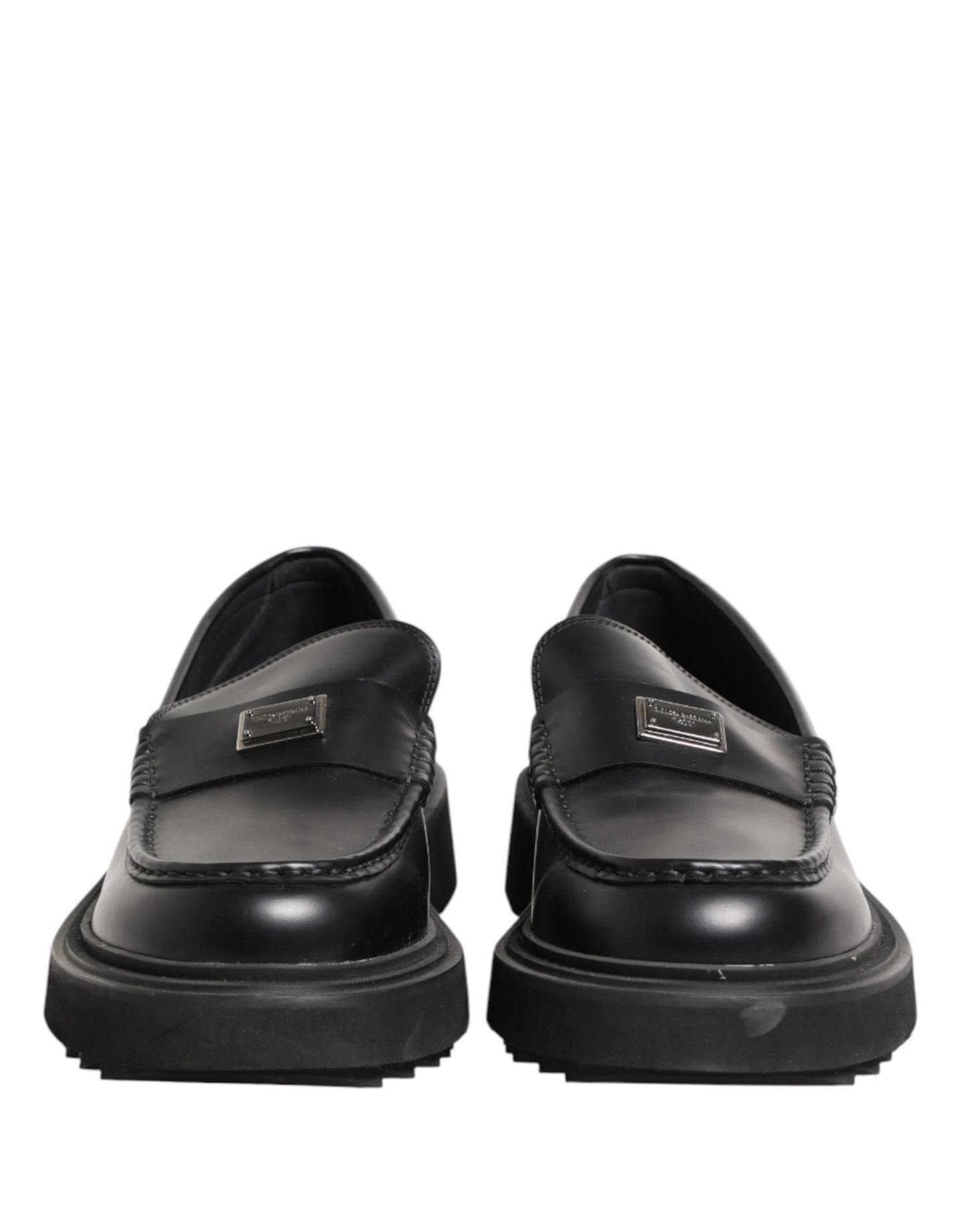 Dolce & Gabbana Black Leather DG Plaque Loafers