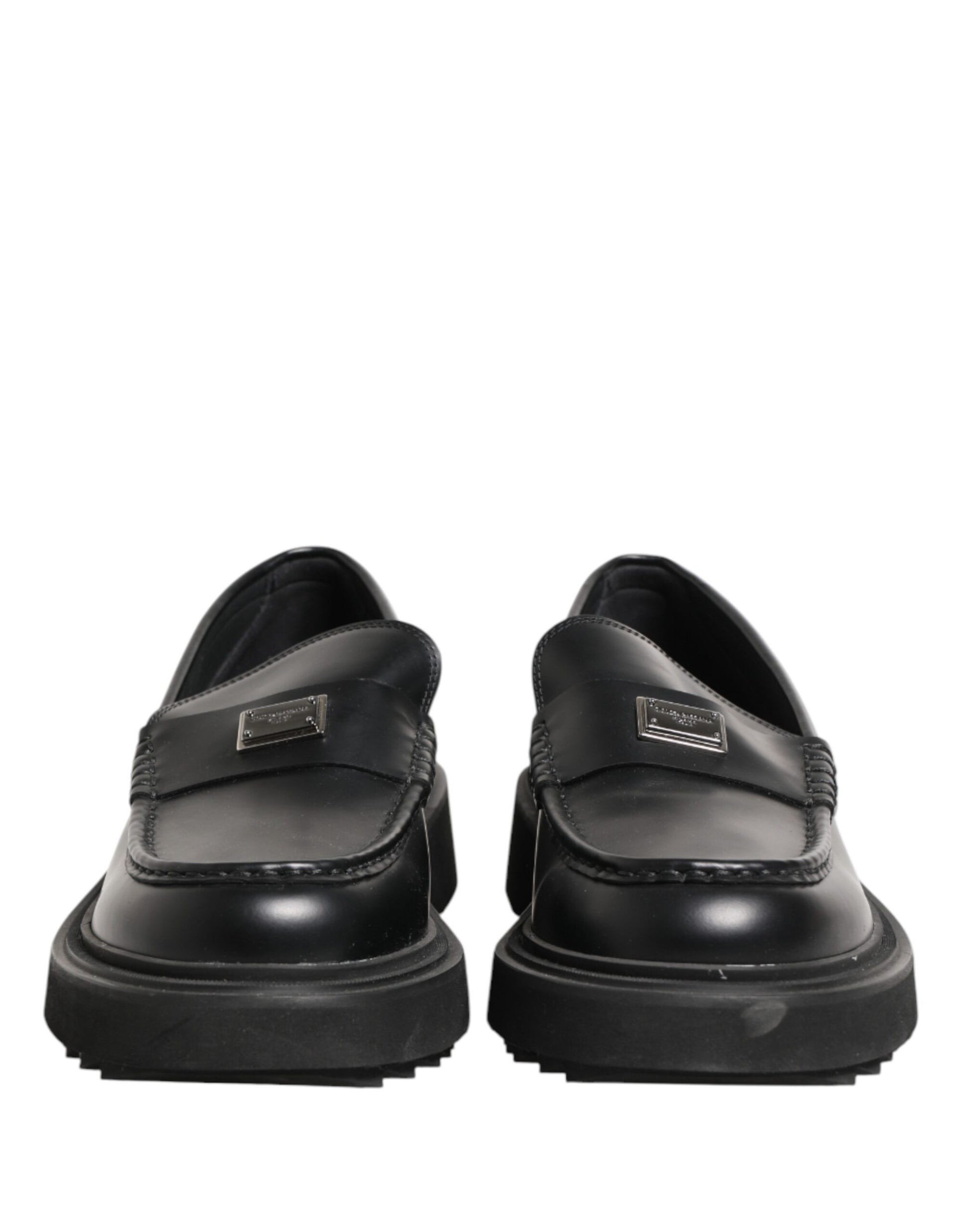 Dolce & Gabbana Black Leather DG Plaque Loafers
