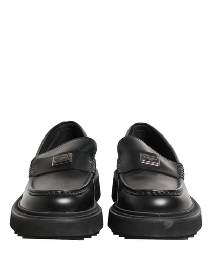Dolce & Gabbana Black Leather DG Plaque Loafers