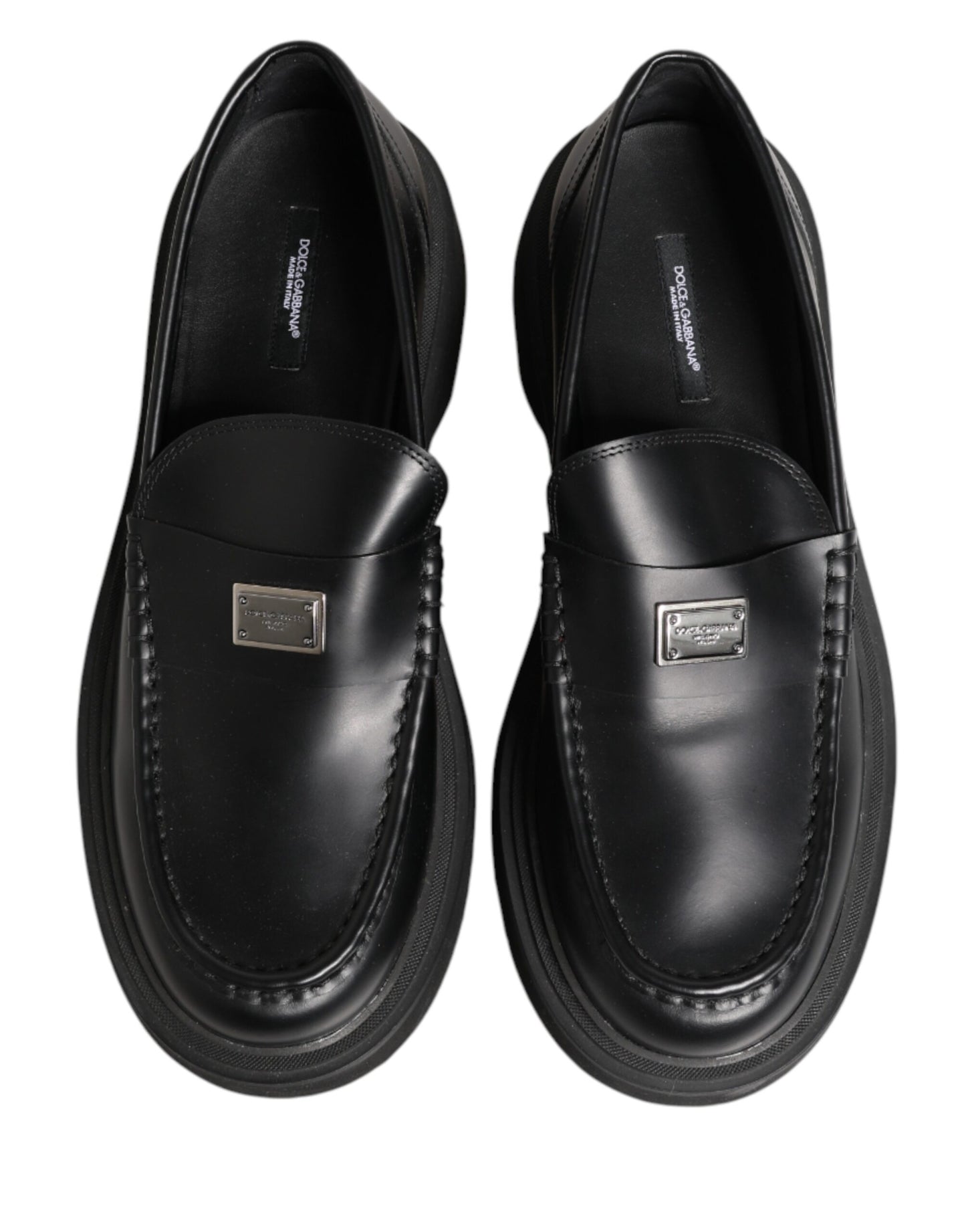 Dolce & Gabbana Black Leather DG Plaque Loafers
