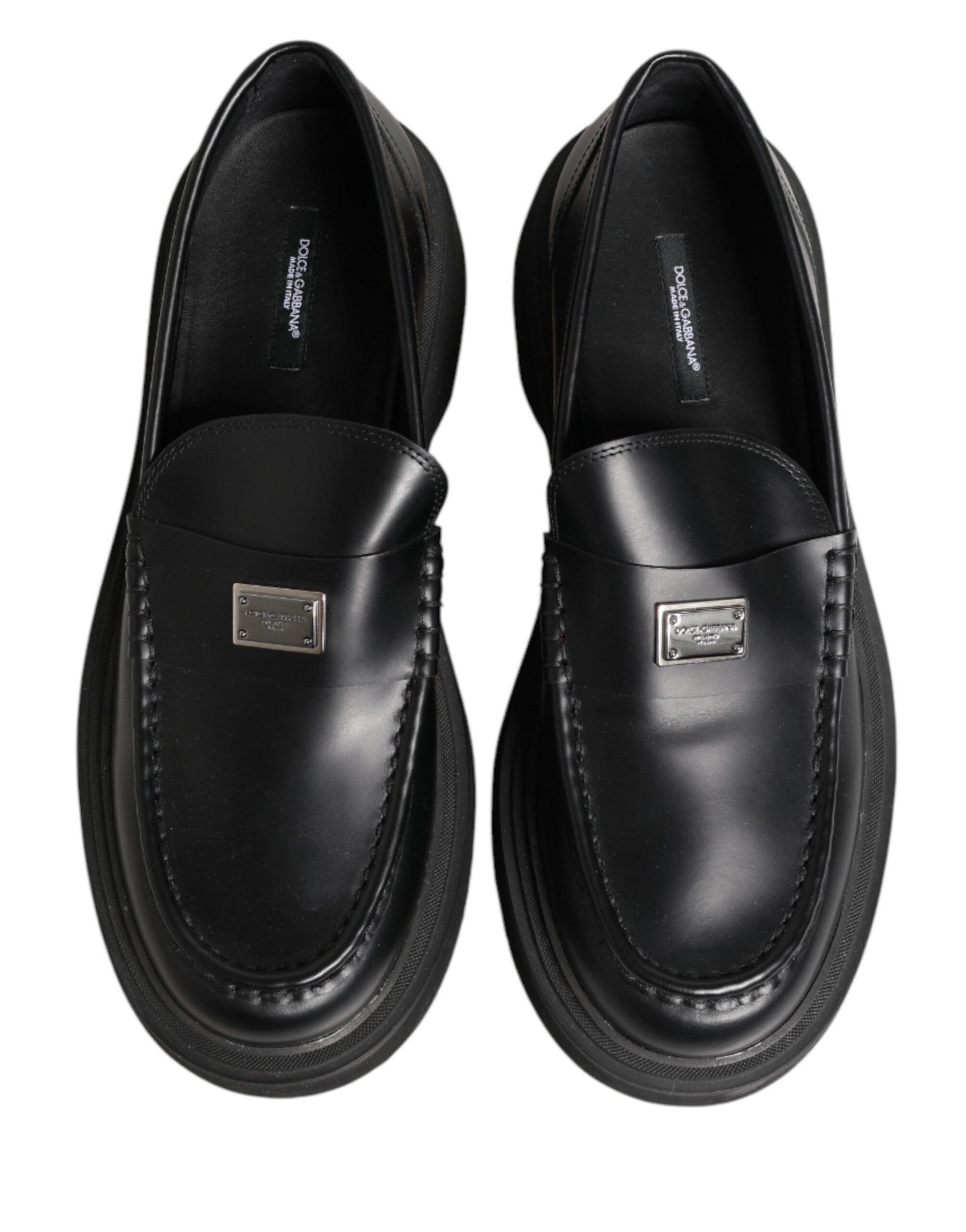 Dolce & Gabbana Black Leather DG Plaque Loafers