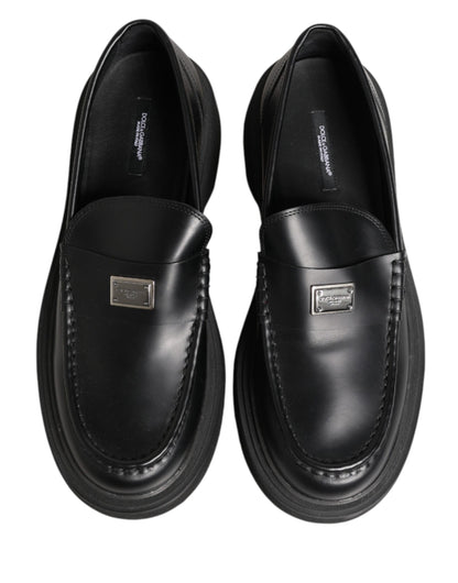 Dolce & Gabbana Black Leather DG Plaque Loafers