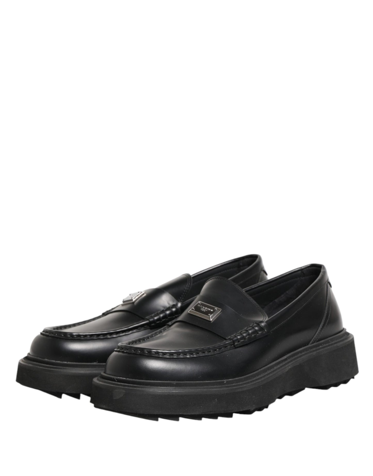 Dolce & Gabbana Black Leather DG Plaque Loafers