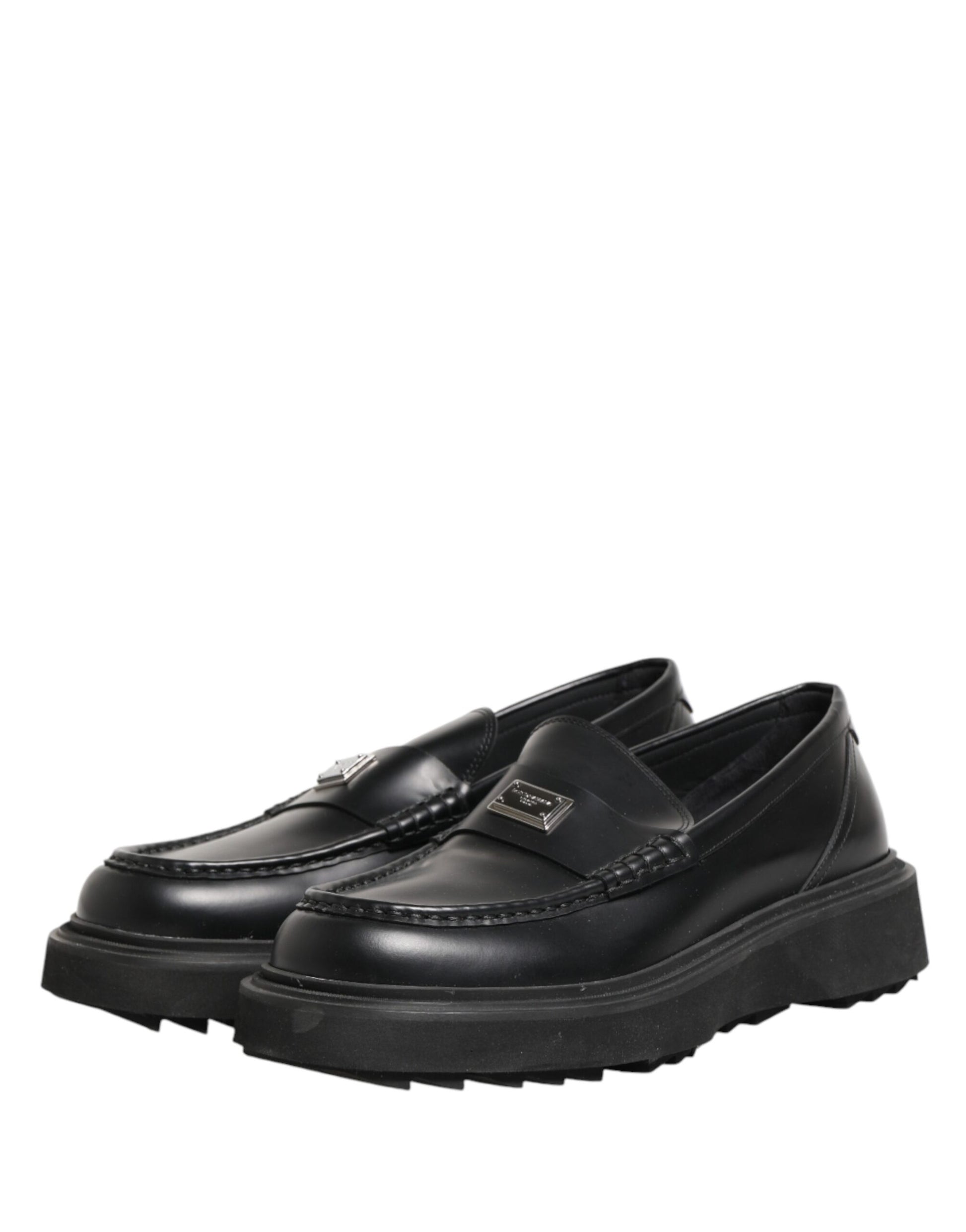 Dolce & Gabbana Black Leather DG Plaque Loafers