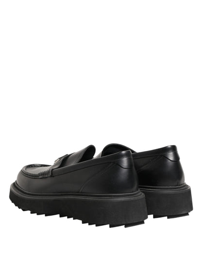Dolce & Gabbana Black Leather DG Plaque Loafers