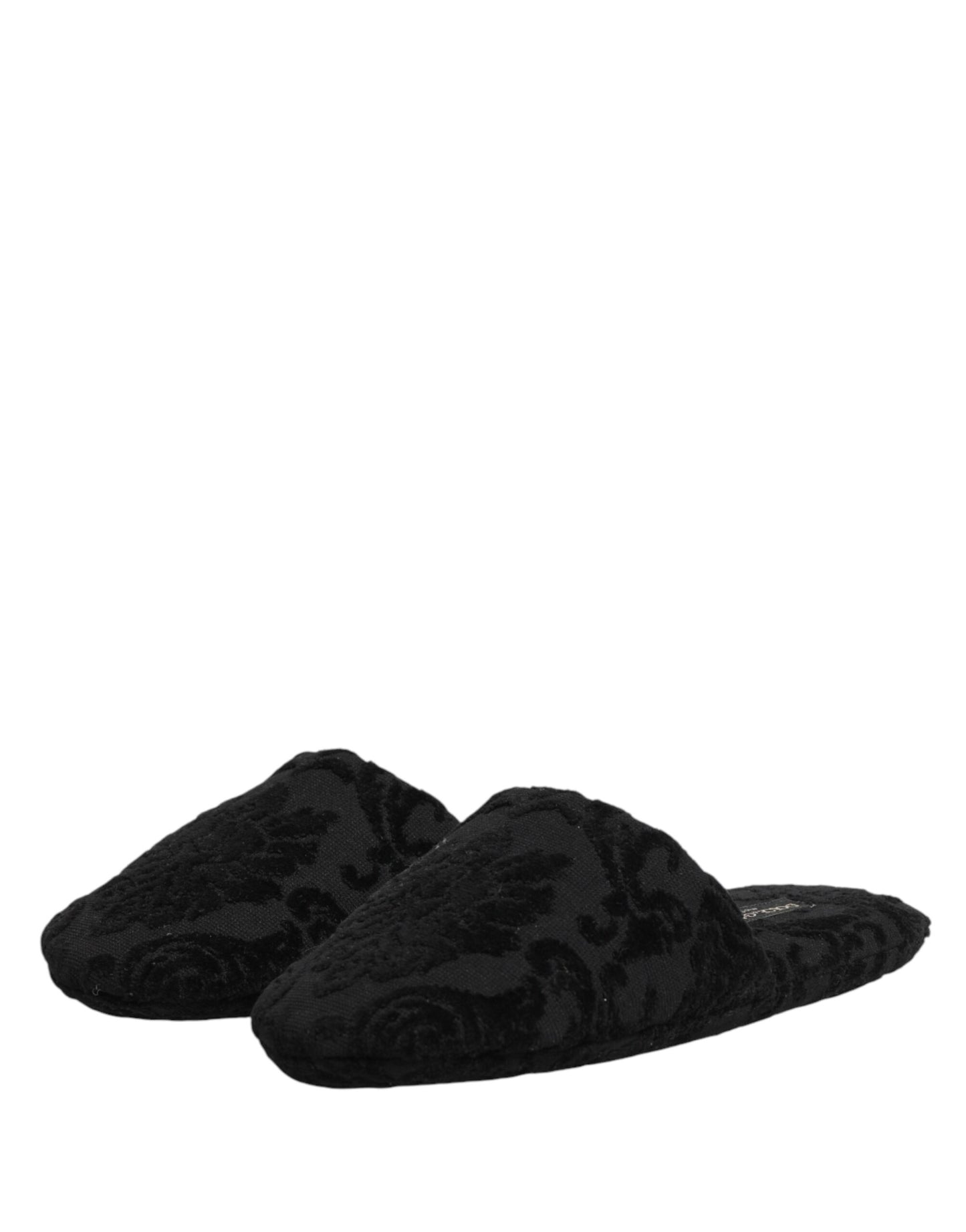 Dolce & Gabbana Black Logo Embroidered Slippers Flats Shoes