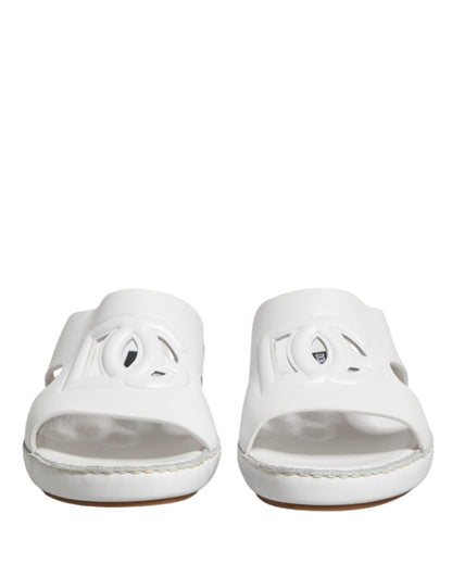 Dolce & Gabbana White DG Cutout Slides Slippers Flats Shoes