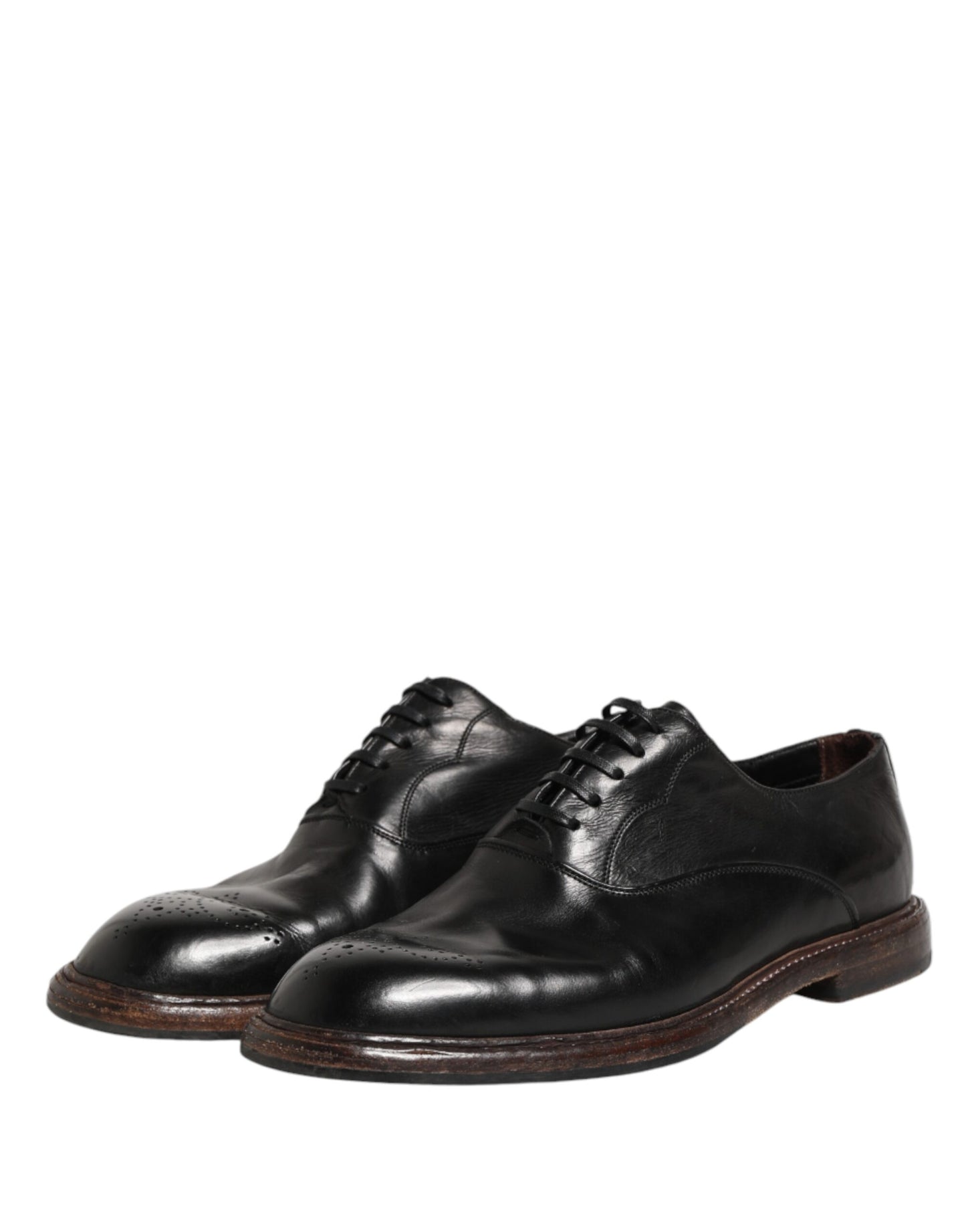 Dolce & Gabbana Black Calfskin Leather Oxford Dress Shoes