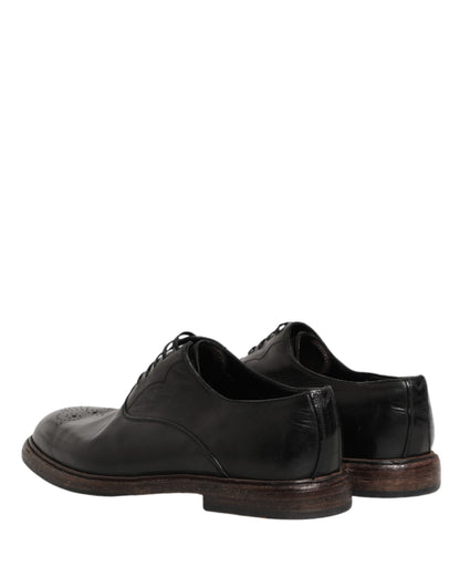 Dolce & Gabbana Black Calfskin Leather Oxford Dress Shoes