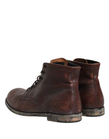 Dolce & Gabbana Brown Lace Up Short Ankle Boots for Men