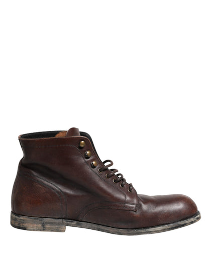 Dolce & Gabbana Brown Lace Up Short Ankle Boots for Men