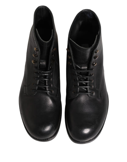 Dolce & Gabbana Black Lace Up Short Ankle Boots for Men