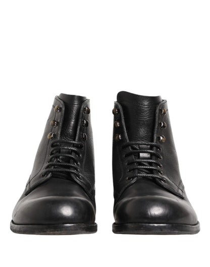 Dolce & Gabbana Black Lace Up Short Ankle Boots for Men