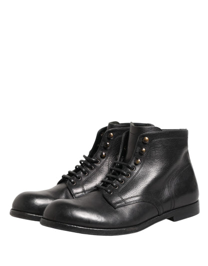 Dolce & Gabbana Black Lace Up Short Ankle Boots for Men