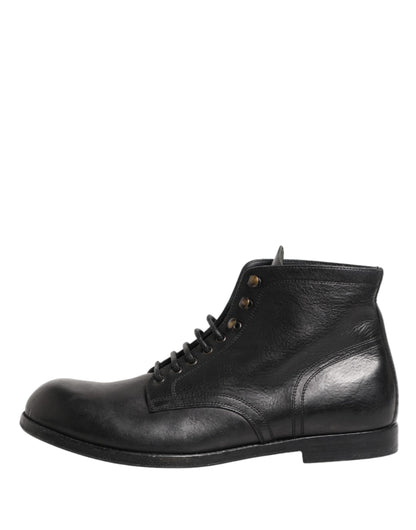 Dolce & Gabbana Black Lace Up Short Ankle Boots for Men
