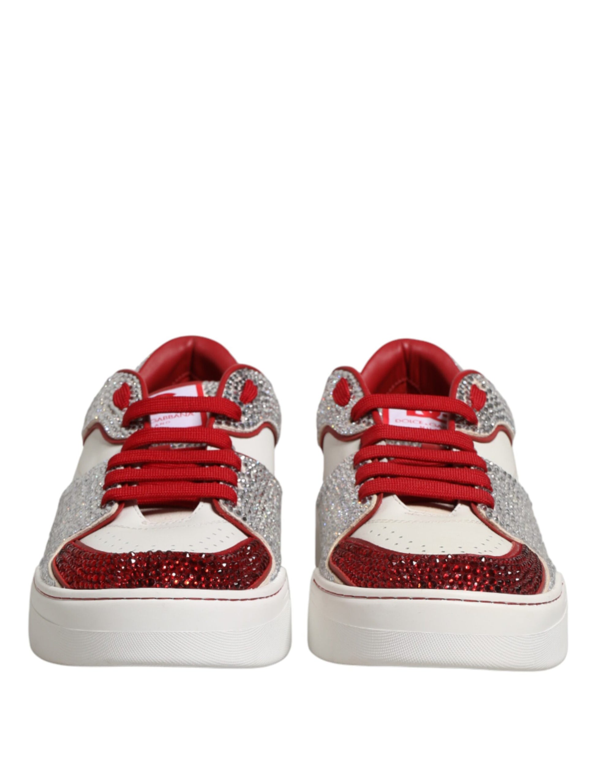 Dolce & Gabbana White Red Rhinestone Embellished Sneakers