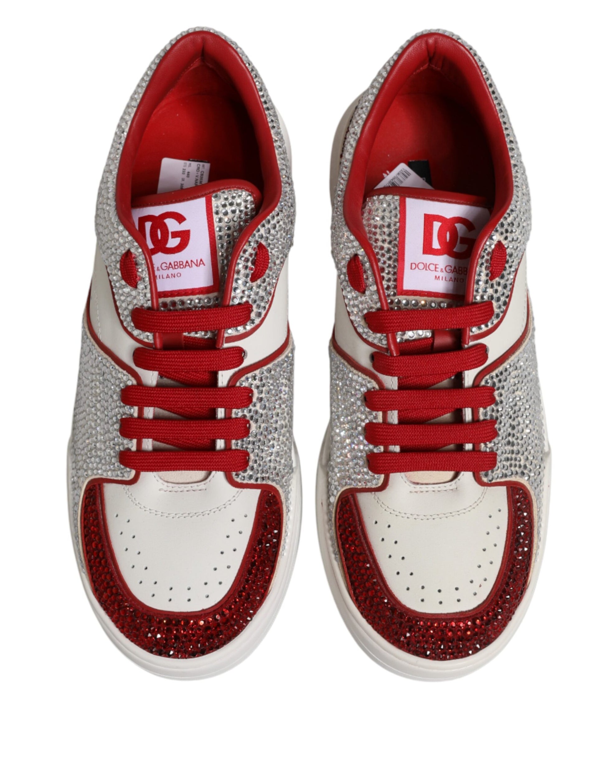 Dolce & Gabbana White Red Rhinestone Embellished Sneakers