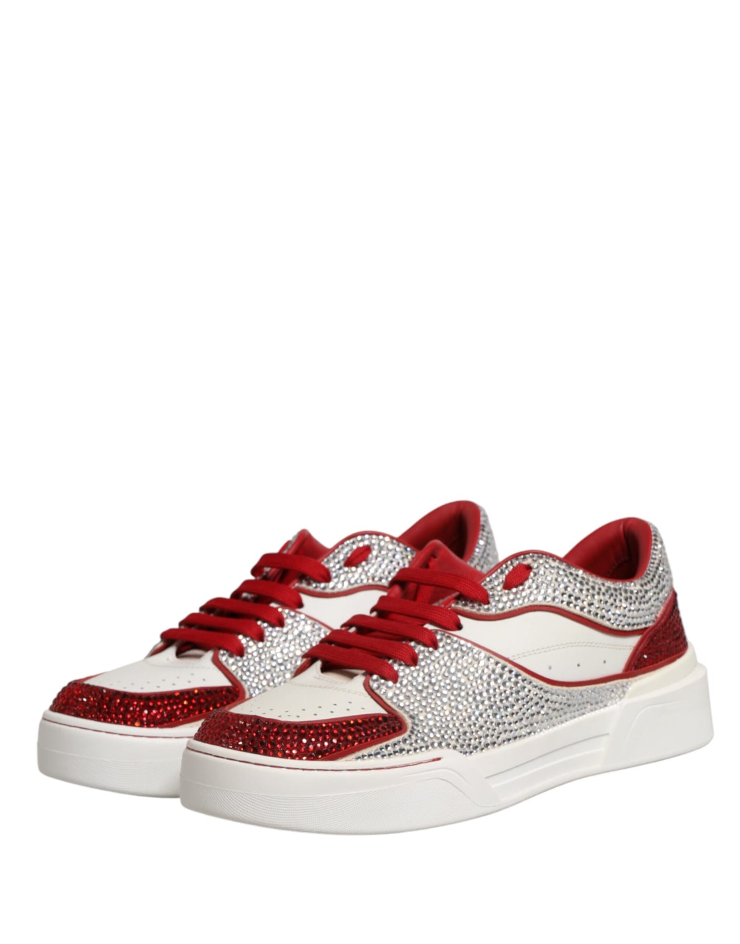 Dolce & Gabbana White Red Rhinestone Embellished Sneakers