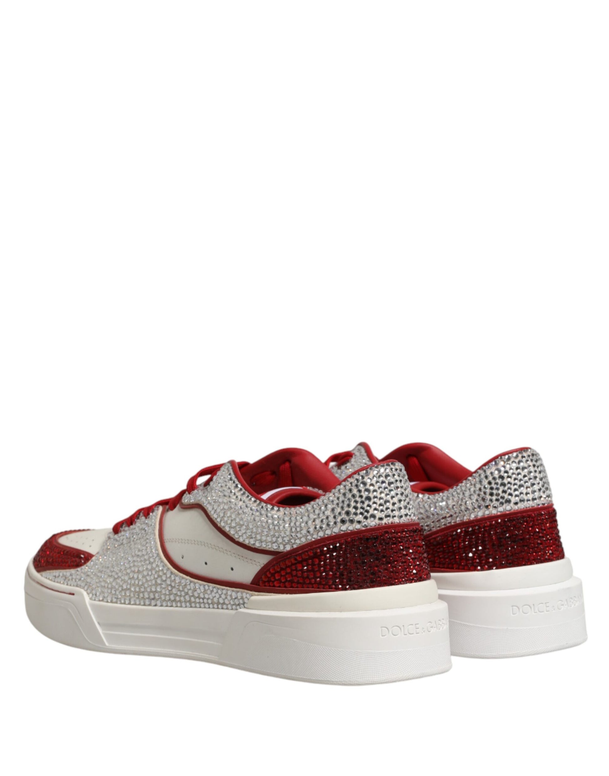 Dolce & Gabbana White Red Rhinestone Embellished Sneakers