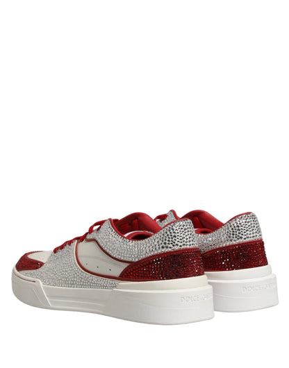 Dolce & Gabbana White Red Rhinestone Embellished Sneakers