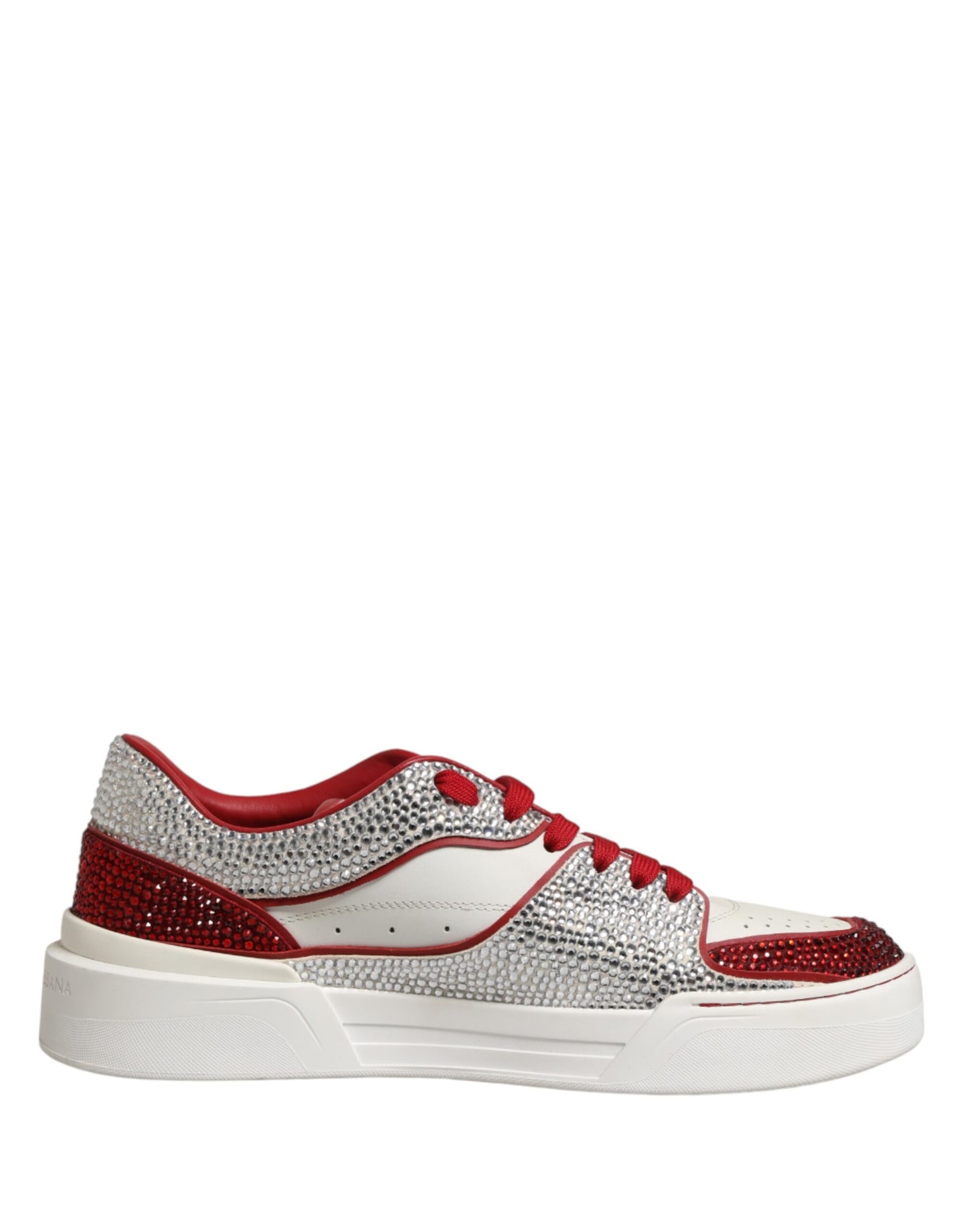 Dolce & Gabbana White Red Rhinestone Embellished Sneakers
