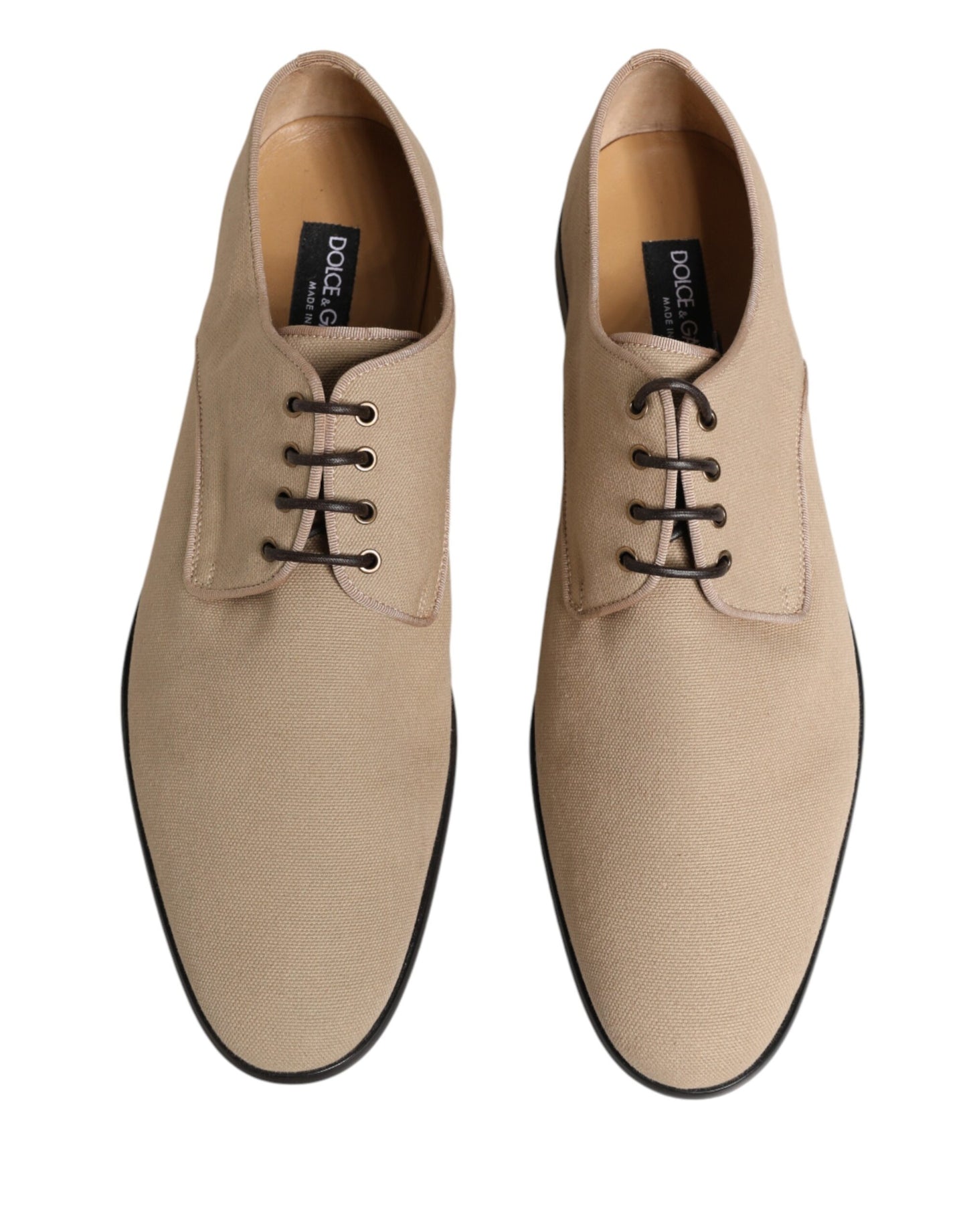 Dolce & Gabbana Beige Canvas Derby Lace Up Dress Shoes for Men