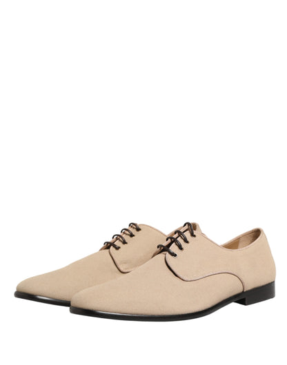 Dolce & Gabbana Beige Canvas Derby Lace Up Dress Shoes for Men