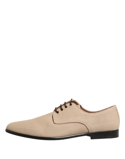 Dolce & Gabbana Beige Canvas Derby Lace Up Dress Shoes for Men