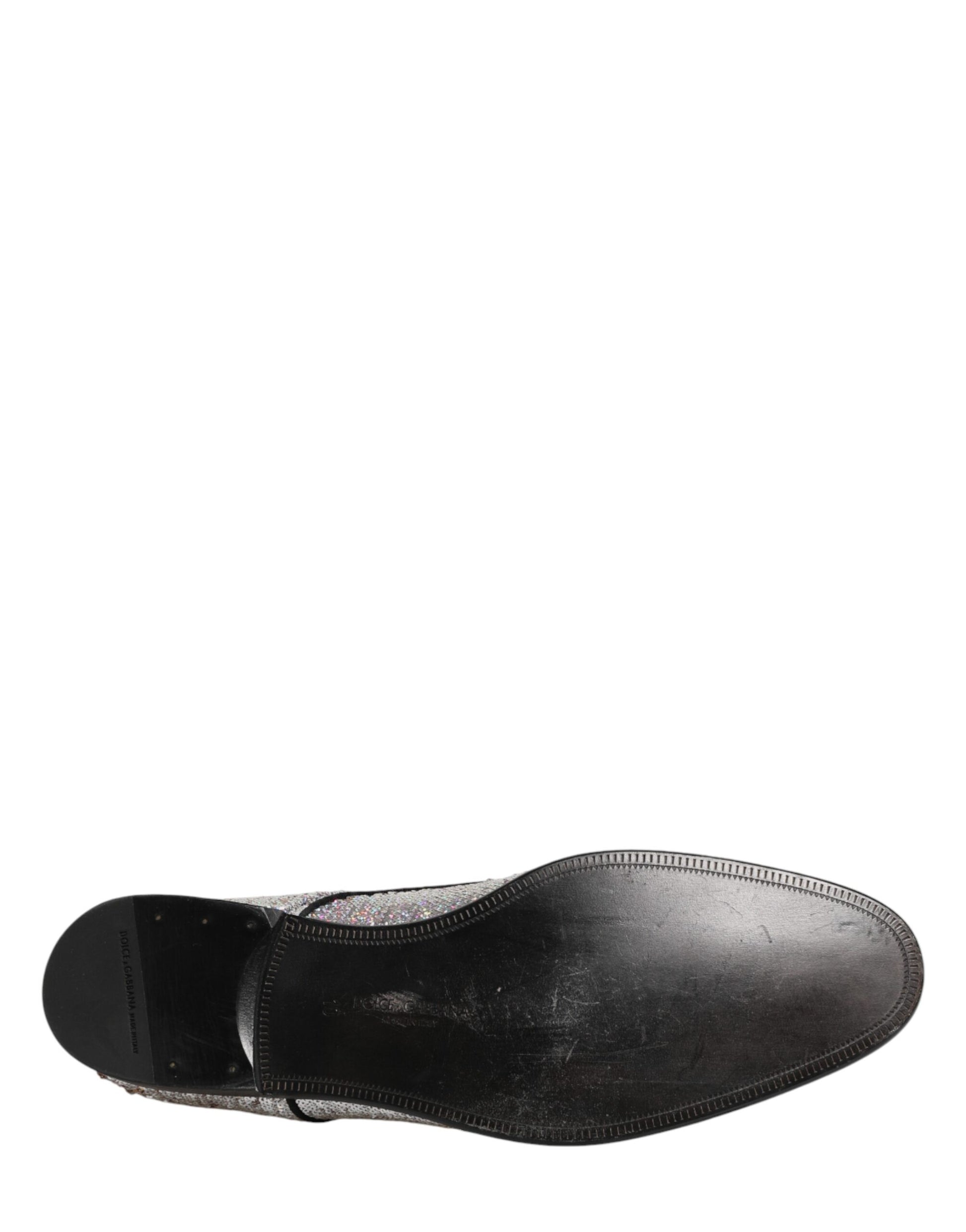 Dolce & Gabbana Silver Sequined Lace Up Men Derby Dress Shoes