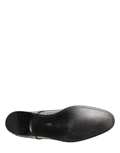 Dolce & Gabbana Silver Sequined Lace Up Men Derby Dress Shoes