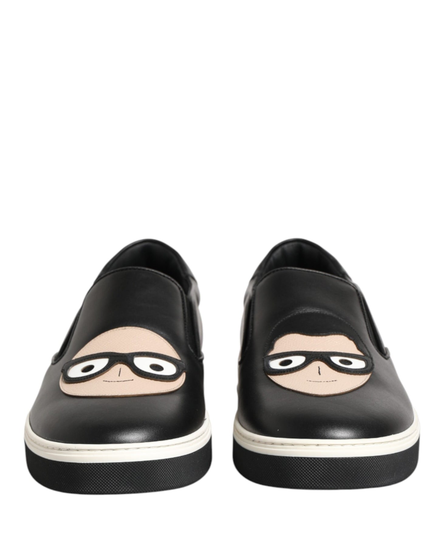 Dolce & Gabbana Black Leather Signature Figures Sneakers
