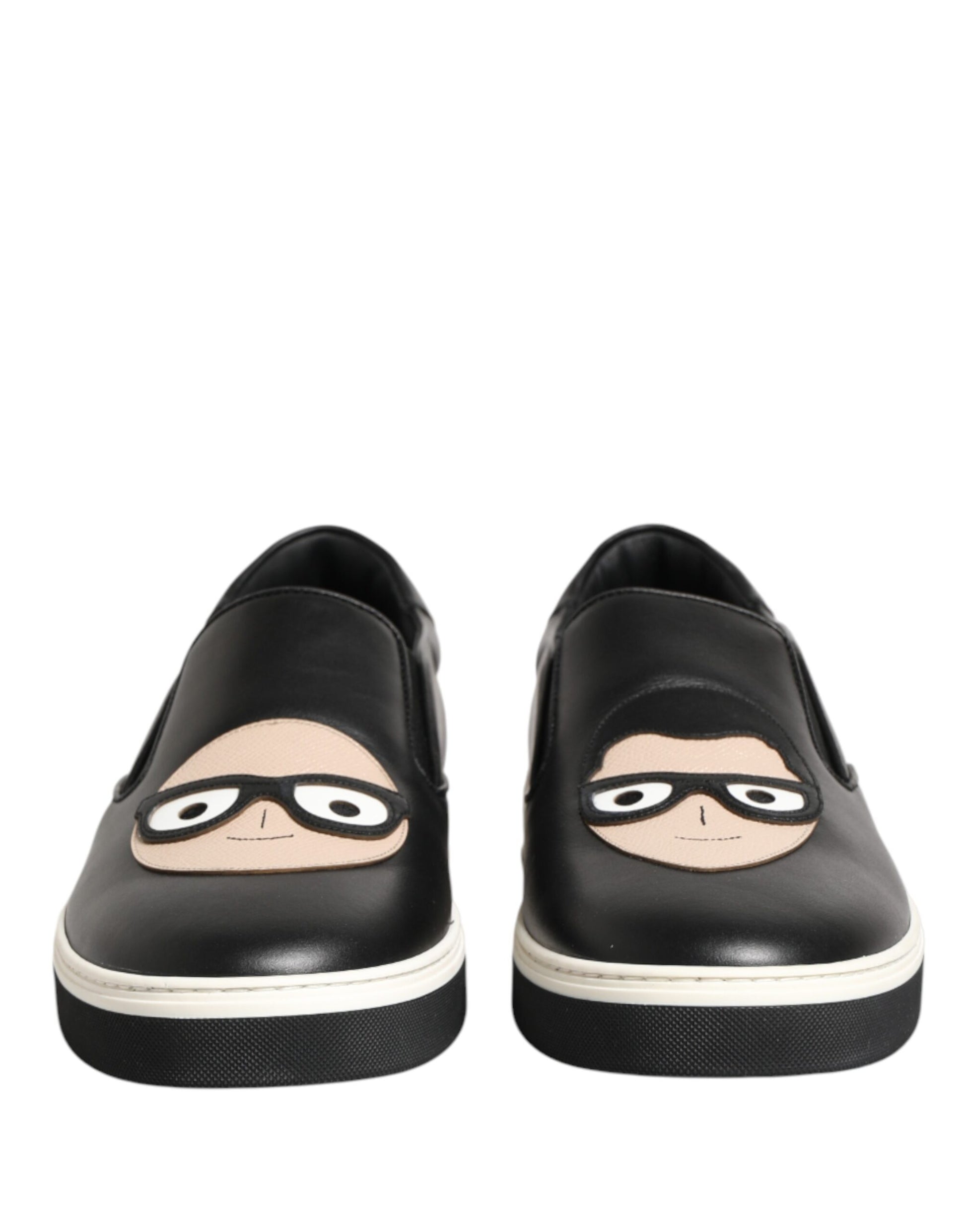 Dolce & Gabbana Black Leather Signature Figures Sneakers