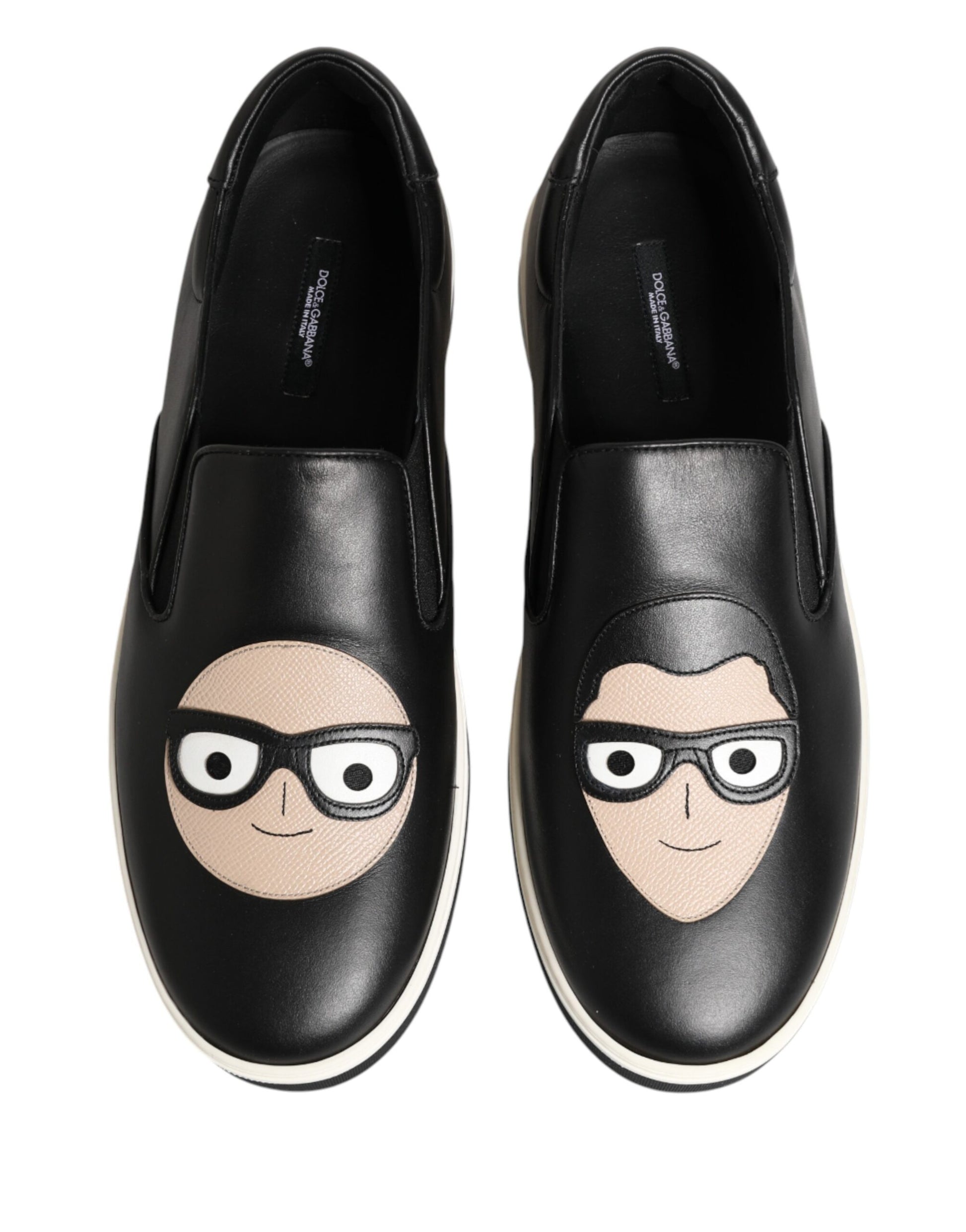 Dolce & Gabbana Black Leather Signature Figures Sneakers