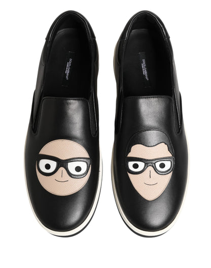 Dolce & Gabbana Black Leather Signature Figures Sneakers
