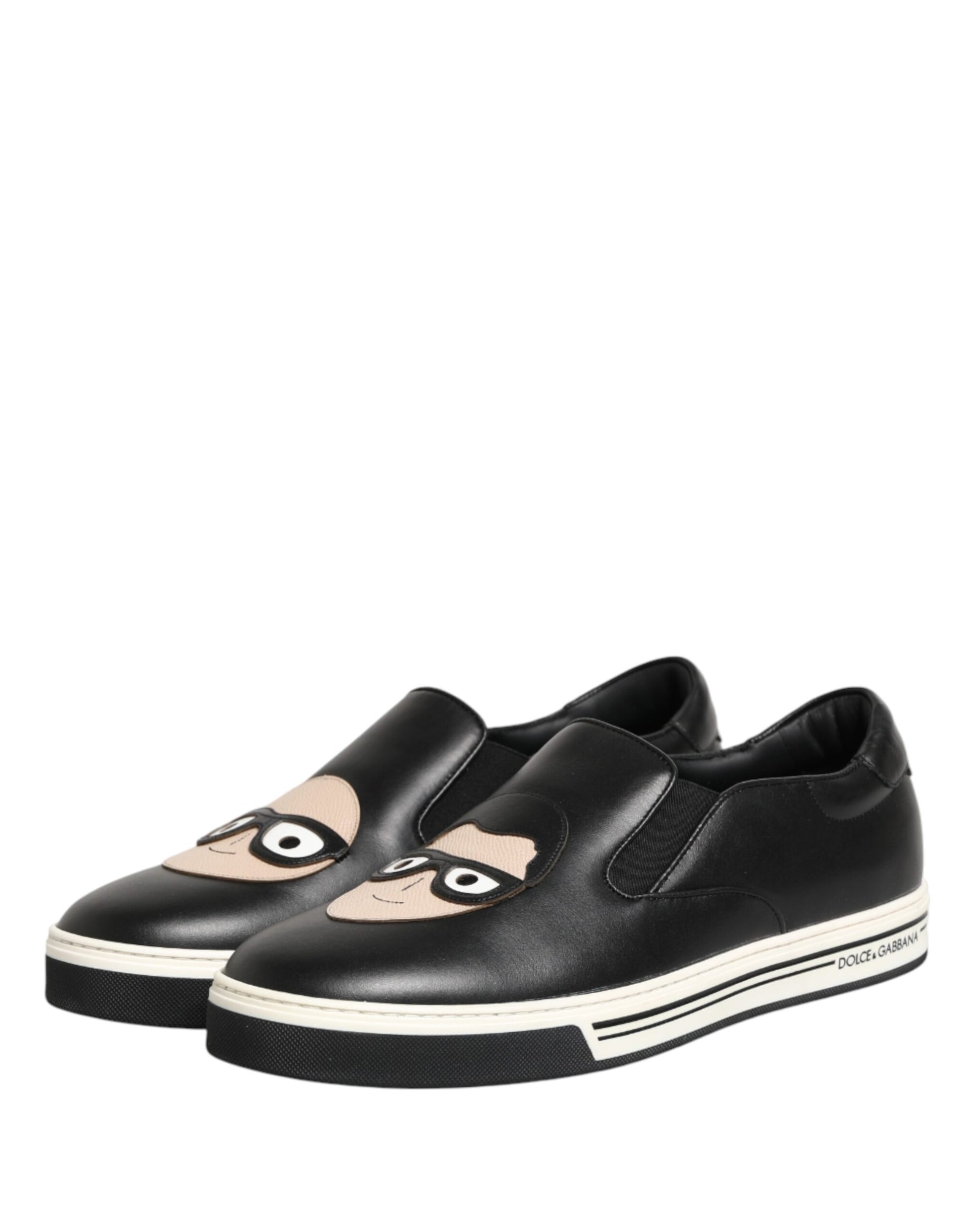 Dolce & Gabbana Black Leather Signature Figures Sneakers