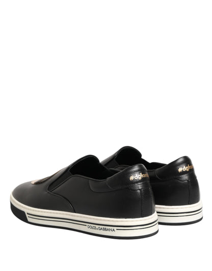 Dolce & Gabbana Black Leather Signature Figures Sneakers