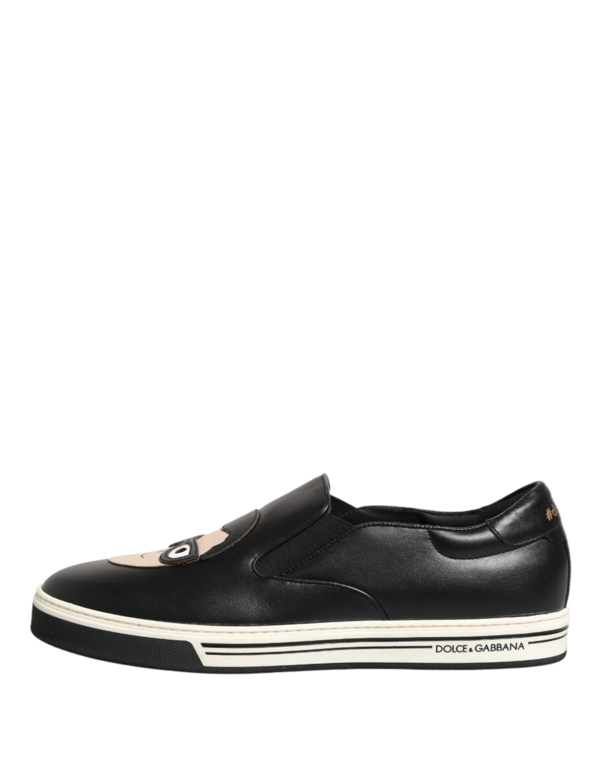 Dolce & Gabbana Black Leather Signature Figures Sneakers