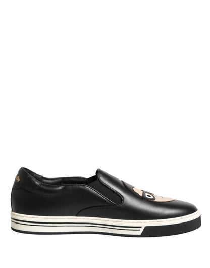 Dolce & Gabbana Black Leather Signature Figures Sneakers
